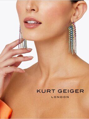 KURT GEIGER Multi Linears Rainbow Fringe Crawler Earrings
